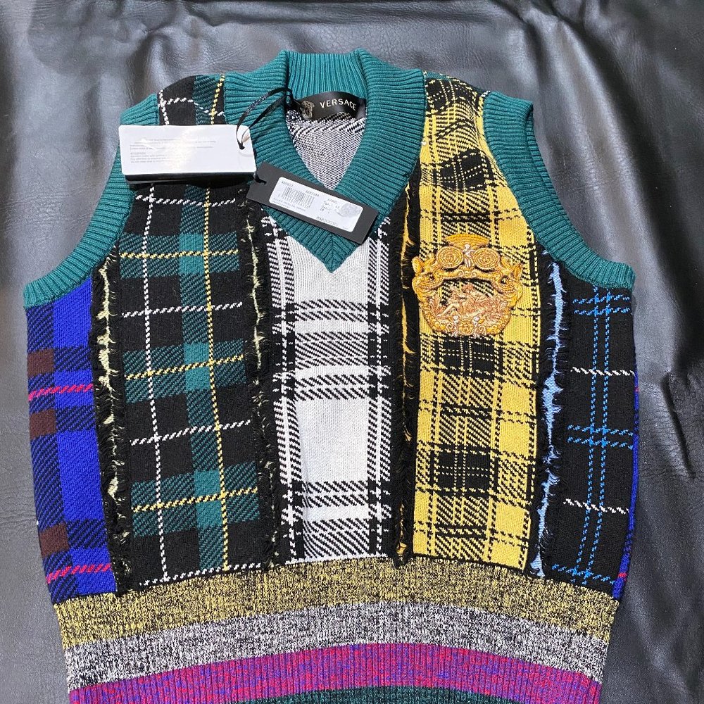 Versace Women's Quilted Tartan Wool Vest In Green